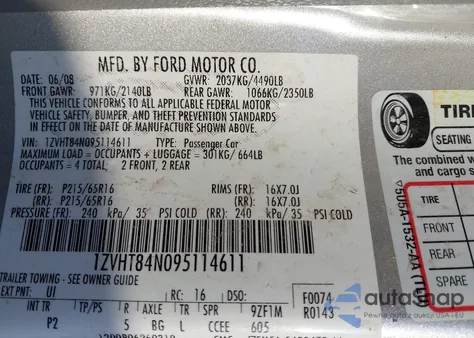 2009 Ford Mustang V6/V6 Premium from USA, damaged, VIN 1ZVHT84N095114611